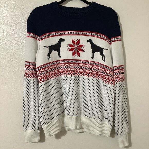 Multicolor Fair Isle Novelty Dog Knitted Cotton Winter Autumn Mens Sweater M - Picture 1 of 8